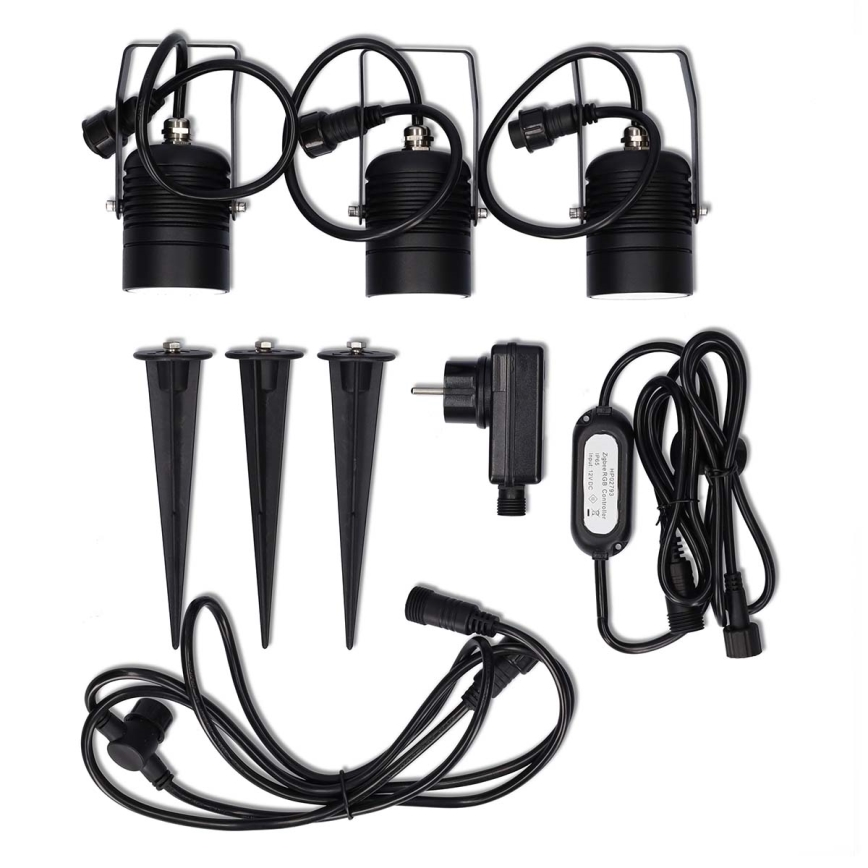 3 kpl himmennettävä LED RGBW -ulkovalaisin SmartLife LED/3W/230V IP65 Wi‑Fi Tuya musta