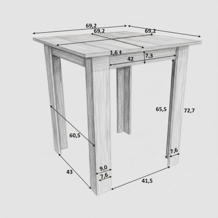 Neliömäinen ruokapöytä LEVI sonoma-tammi