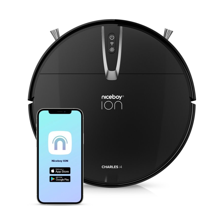 Niceboy ION Charles i4 - Älykäs 2-in-1 robotti-imuri 4400 mAh Wi-Fi musta + kaukosäädin