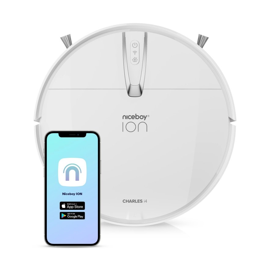 Niceboy ION Charles i4 - Älykäs 2-in-1 robotti-imuri 4400 mAh Wi-Fi valkoinen + kaukosäädin