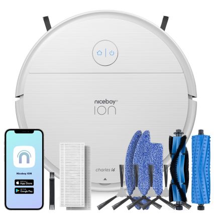 Niceboy ION Charles i6 - Älykäs 2-in-1 robotti-imuri 2600 mAh Wi-Fi valkoinen