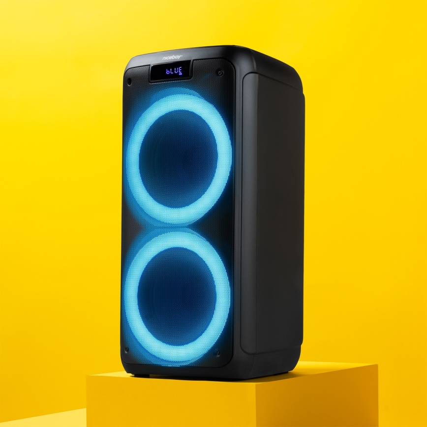 Niceboy PARTY Boss 2 - LED langaton kaiutin mikrofonilla ja powerbank-toiminnolla 200W/4500 mAh + kaukosäädin