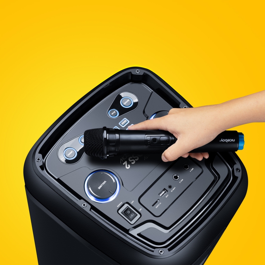 Niceboy PARTY Boss 2 - LED langaton kaiutin mikrofonilla ja powerbank-toiminnolla 200W/4500 mAh + kaukosäädin