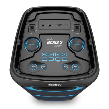 Niceboy PARTY Boss 2 - LED langaton kaiutin mikrofonilla ja powerbank-toiminnolla 200W/4500 mAh + kaukosäädin