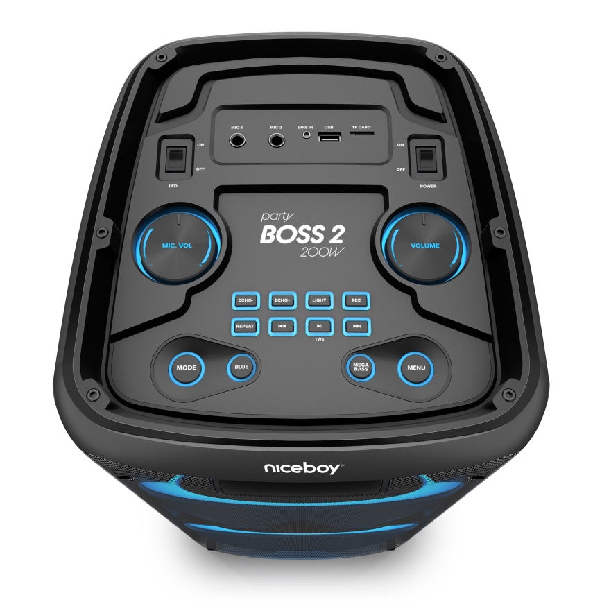 Niceboy PARTY Boss 2 - LED langaton kaiutin mikrofonilla ja powerbank-toiminnolla 200W/4500 mAh + kaukosäädin
