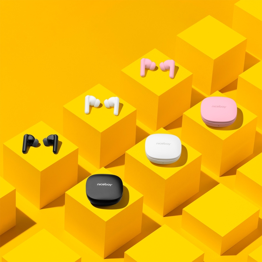 Niceboy Pins 4 PRO - Langattomat nappikuulokkeet aktiivisella melunvaimennuksella (ANC), 380 mAh latauskotelo + 2 × 35 mAh kuulokkeiden akut, IP54, vaaleanpunainen
