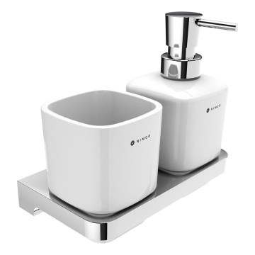 NIMCO MA 2905831K-T-26 - Seinäsaippuanannostelija ja hammasharjateline MAYA 320 mm valkoinen/kiiltävä kromi