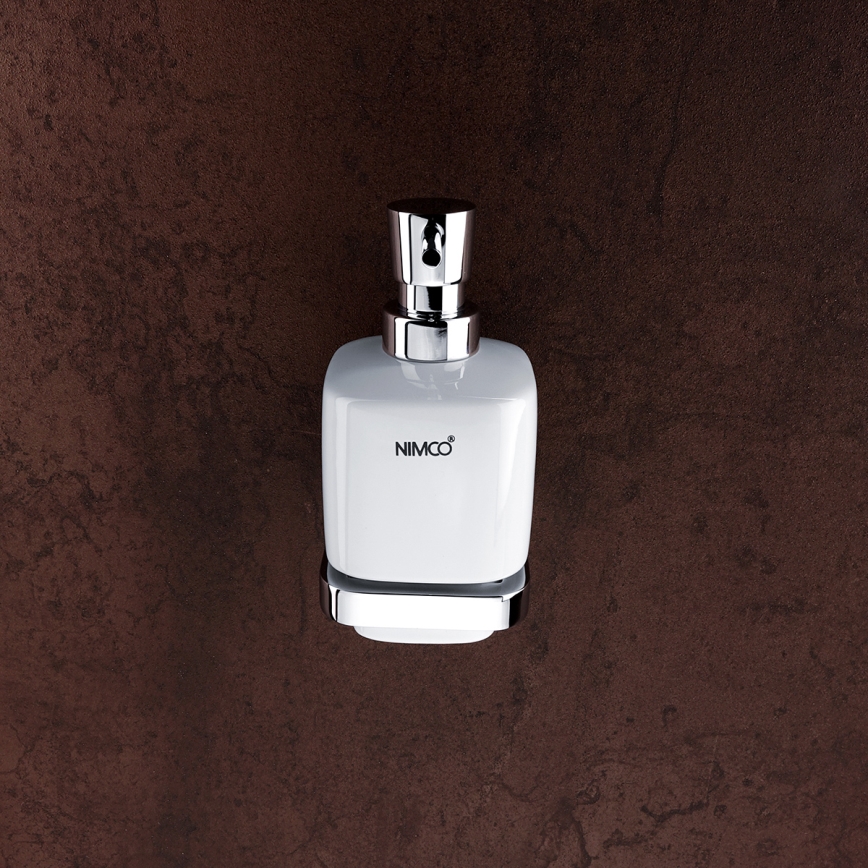 NIMCO MA setti-31K-26 - Seinään kiinnitettävä saippua-annostelija, hammasharjateline ja seinäkoukku MAYA 320 mm valkoinen/kiiltävä kromi