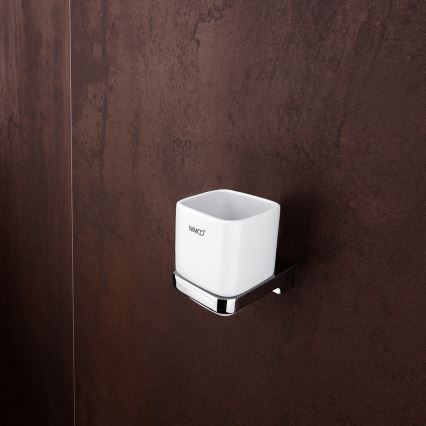 NIMCO MA setti-31K-26 - Seinään kiinnitettävä saippua-annostelija, hammasharjateline ja seinäkoukku MAYA 320 mm valkoinen/kiiltävä kromi