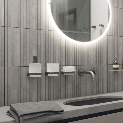 NIMCO MAC 2905831C-T-90 - Seinäsaippuanannostelija ja hammasharjateline MAYA 320 mm matta lasi/matta musta