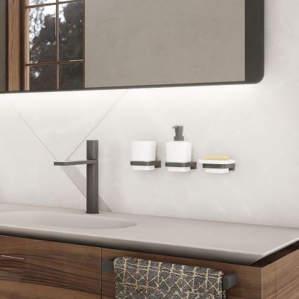 NIMCO MAC 2905831K-T-90 - Seinäsaippuanannostelija ja hammasharjateline MAYA 320 mm valkoinen/matta musta