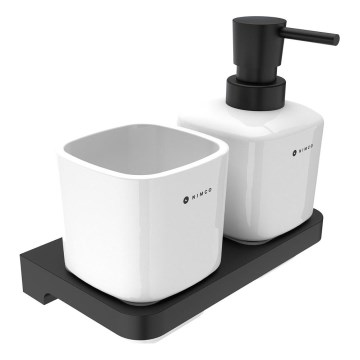 NIMCO MAC 2905831K-T-90 - Seinäsaippuanannostelija ja hammasharjateline MAYA 320 mm valkoinen/matta musta