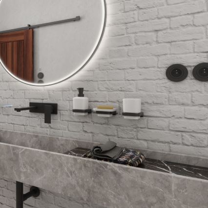 NIMCO MAC setti-31K-T-90 - Seinään kiinnitettävä saippua-annostelija, hammasharjateline ja seinäkoukku MAYA 320 mm valkoinen/matta musta