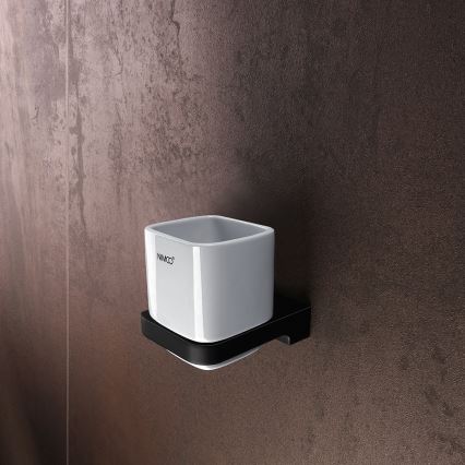 NIMCO MAC setti-31K-T-90 - Seinään kiinnitettävä saippua-annostelija, hammasharjateline ja seinäkoukku MAYA 320 mm valkoinen/matta musta