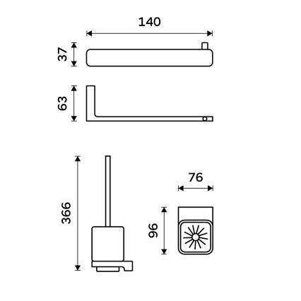 NIMCO MAC setti-94KN-90 - Seinälle kiinnitettävä wc-harja ja wc-paperiteline MAYA valkoinen/matta musta