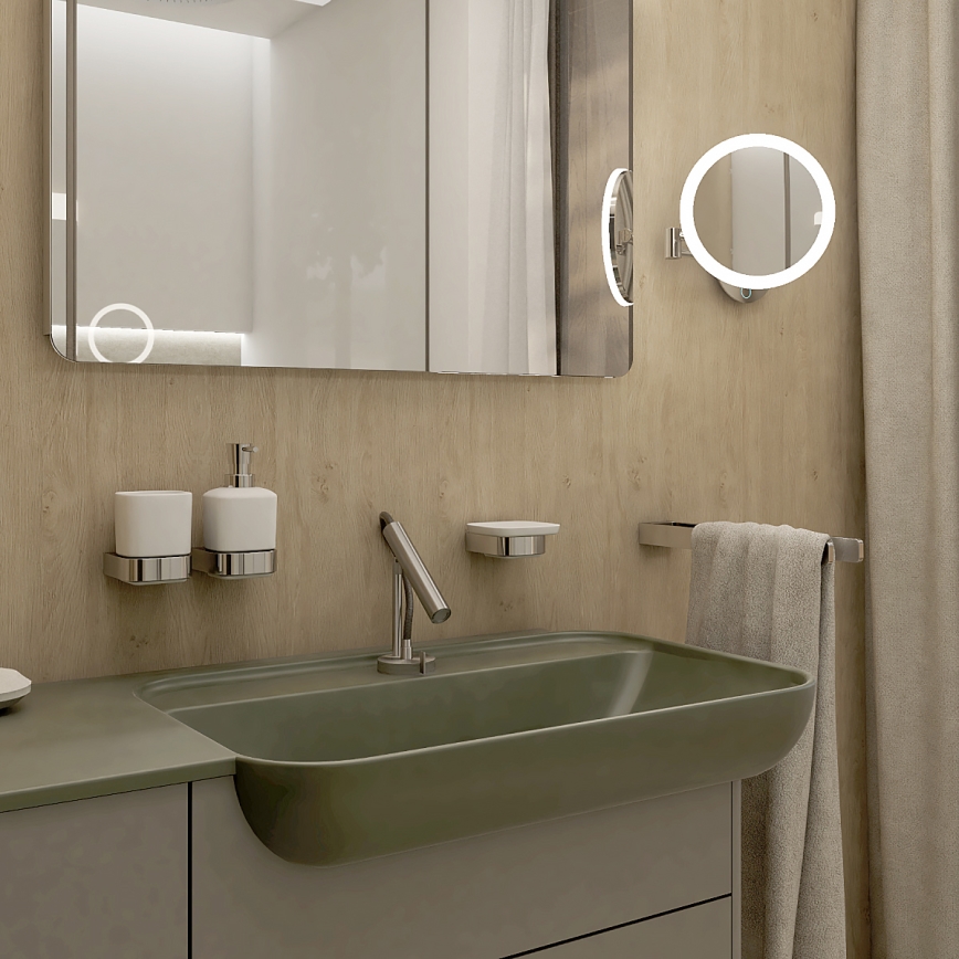 NIMCO NK setti-31K-26 - Seinään kiinnitettävä saippua-annostelija, hammasharjateline ja seinäkoukku NIKAU 320 mm valkoinen/kiiltävä kromi