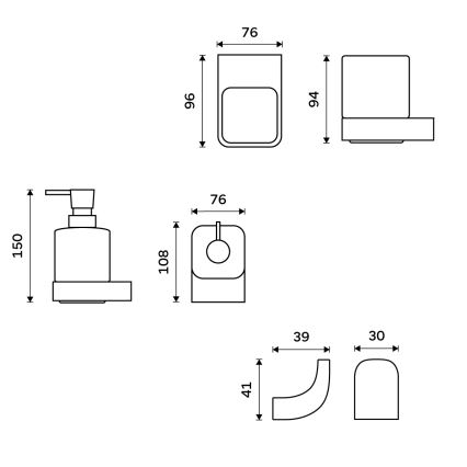 NIMCO NK setti-31K-26 - Seinään kiinnitettävä saippua-annostelija, hammasharjateline ja seinäkoukku NIKAU 320 mm valkoinen/kiiltävä kromi