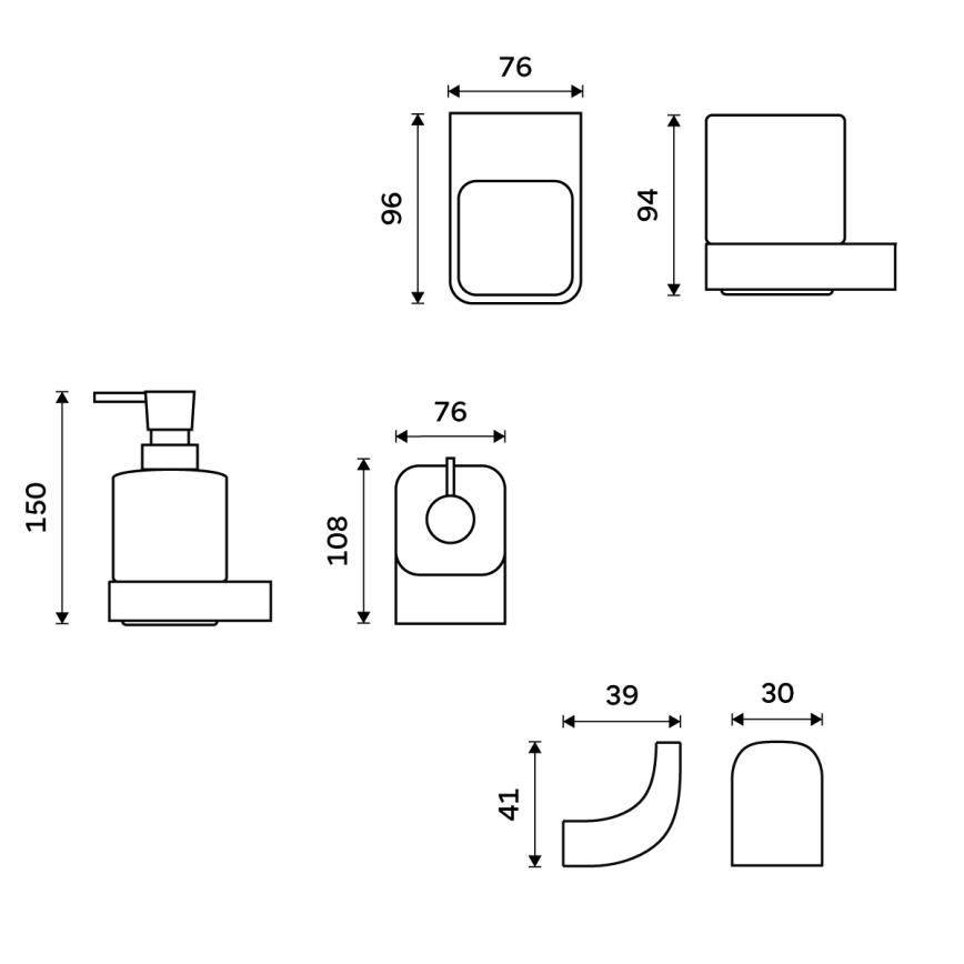 NIMCO NK setti-31K-26 - Seinään kiinnitettävä saippua-annostelija, hammasharjateline ja seinäkoukku NIKAU 320 mm valkoinen/kiiltävä kromi