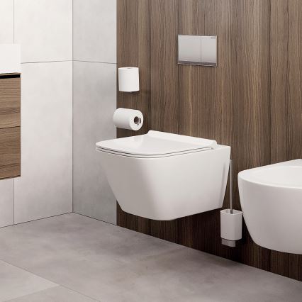 NIMCO NK setti-94KN-26 - Seinälle kiinnitettävä wc-harja ja wc-paperiteline NIKAU valkoinen/kiiltävä kromi