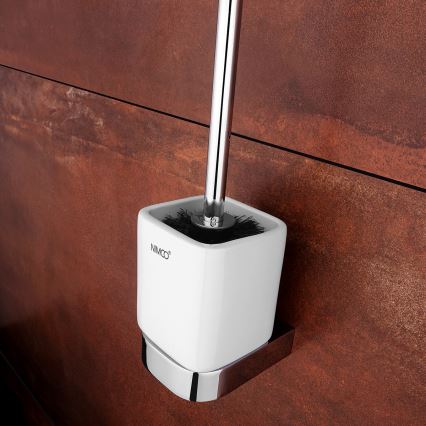 NIMCO NK setti-94KN-26 - Seinälle kiinnitettävä wc-harja ja wc-paperiteline NIKAU valkoinen/kiiltävä kromi