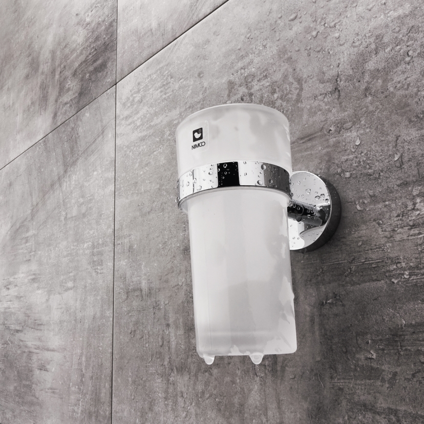 NIMCO UN setti-31W-26 - Seinään kiinnitettävä saippua-annostelija, hammasharjateline ja seinäkoukku UNIX 250 mm matta lasi/kiiltävä kromi