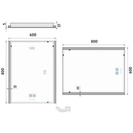 NIMCO ZP 11002VX - Himmennettävä LED-taustavalaistu kylpyhuonepeili LED/24W/230V 3000-6500K 80x60 cm IP44
