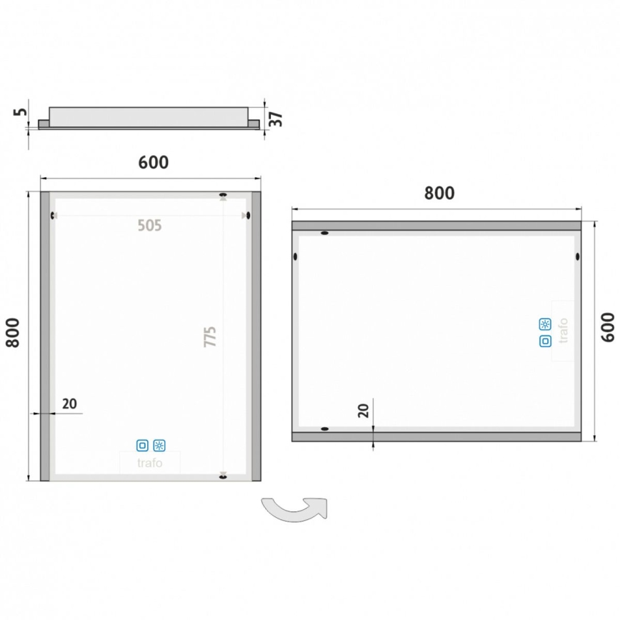 NIMCO ZP 11002VX - Himmennettävä LED-taustavalaistu kylpyhuonepeili LED/24W/230V 3000-6500K 80x60 cm IP44
