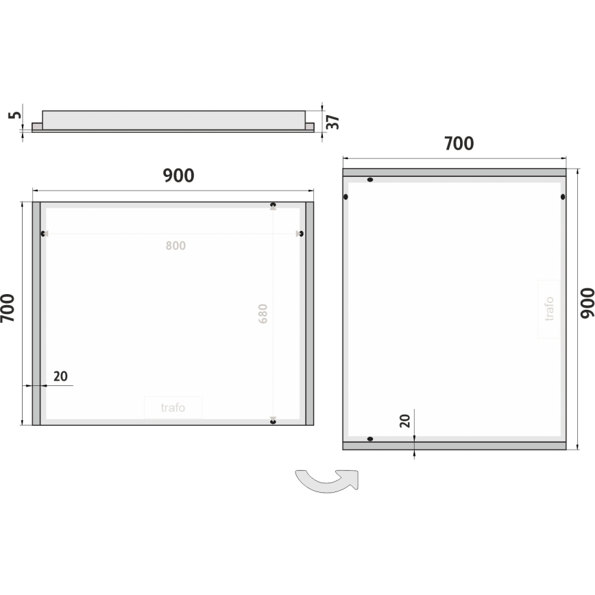 NIMCO ZP 11019 - LED-taustavalaistu kylpyhuonepeili LED/21W/230V 6500K 70x90 cm IP44