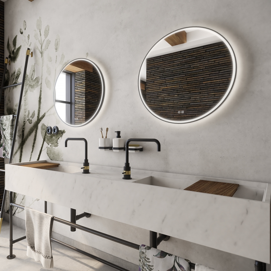 NIMCO ZPC 28000RVX-90 - Himmennettävä LED-taustavalaistu kylpyhuonepeili LED/26 W/230 V 3000–6500 K Ø 60 cm mattamusta IP44