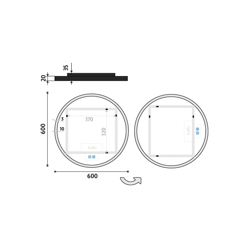 NIMCO ZPC 28000RVX-90 - Himmennettävä LED-taustavalaistu kylpyhuonepeili LED/26 W/230 V 3000–6500 K Ø 60 cm mattamusta IP44