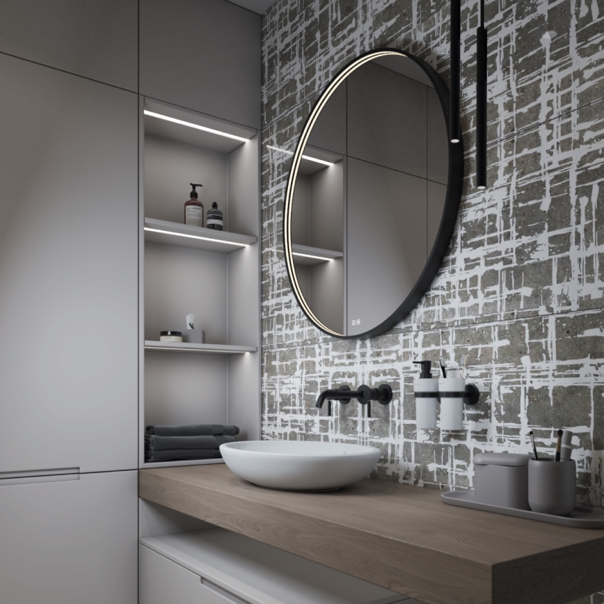 NIMCO ZPC 31002RVX-90 - himmennettävä LED-kylpyhuonepeili, taustavalaistu, LED/26W/230V 3000-6500K Ø 80 cm mattamusta IP44