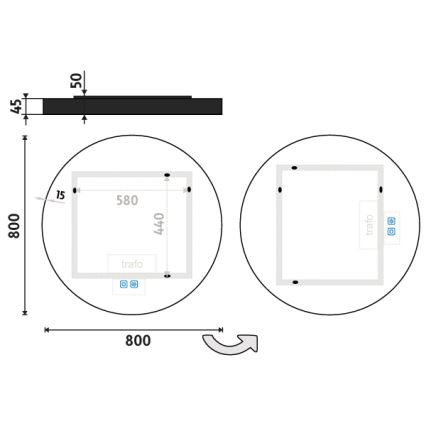 NIMCO ZPC 31002RVX-90 - himmennettävä LED-kylpyhuonepeili, taustavalaistu, LED/26W/230V 3000-6500K Ø 80 cm mattamusta IP44