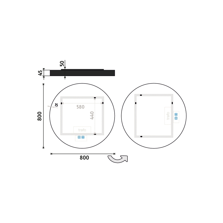 NIMCO ZPC 31002RVX-90 - himmennettävä LED-kylpyhuonepeili, taustavalaistu, LED/26W/230V 3000-6500K Ø 80 cm mattamusta IP44