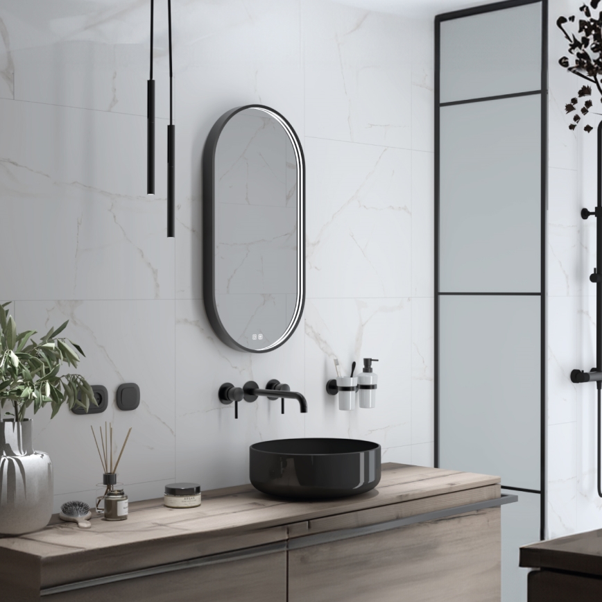 NIMCO ZPC 32002LVX-90 - himmennettävä LED-taustavalaistu kylpyhuonepeili, 25W, 230V, 3000–6500K, 80x40 cm, mattamusta, IP44