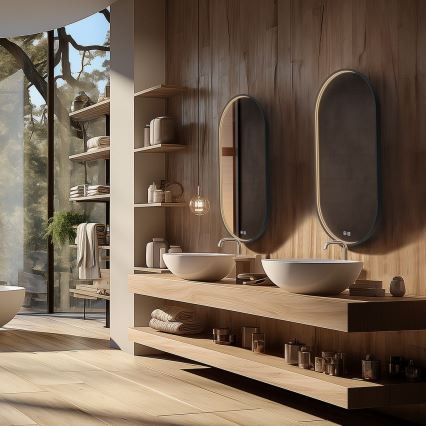 NIMCO ZPC 32002LVX-90 - himmennettävä LED-taustavalaistu kylpyhuonepeili, 25W, 230V, 3000–6500K, 80x40 cm, mattamusta, IP44