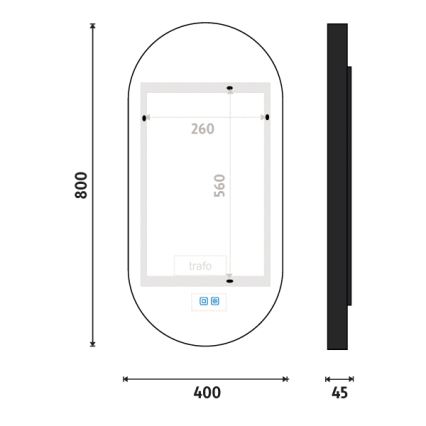 NIMCO ZPC 32002LVX-90 - himmennettävä LED-taustavalaistu kylpyhuonepeili, 25W, 230V, 3000–6500K, 80x40 cm, mattamusta, IP44