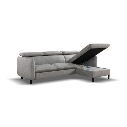 NISA L-muotoinen avattava kulmasohva säilytystilalla, harmaa, oikeanpuoleinen