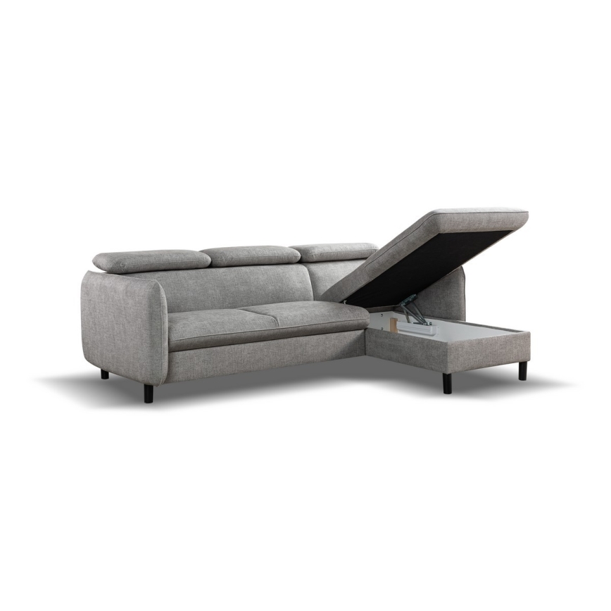 NISA L-muotoinen avattava kulmasohva säilytystilalla, harmaa, oikeanpuoleinen