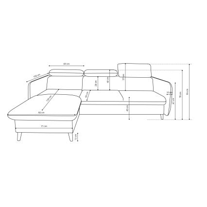 NISA L-muotoinen avattava kulmasohva säilytystilalla, harmaa, oikeanpuoleinen