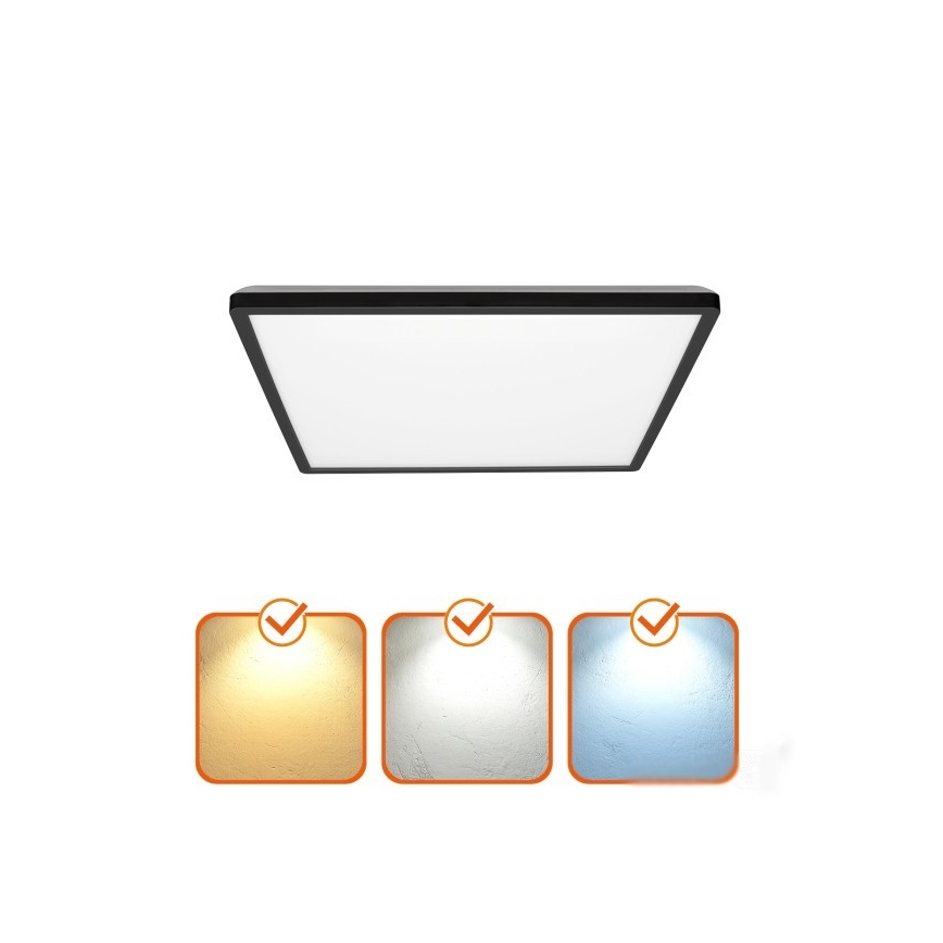 LED Kylpyhuoneen kattovalaisin NIVERA LED/12W/230V IP54 3000/4000/6000K 22,5x22,5 cm musta