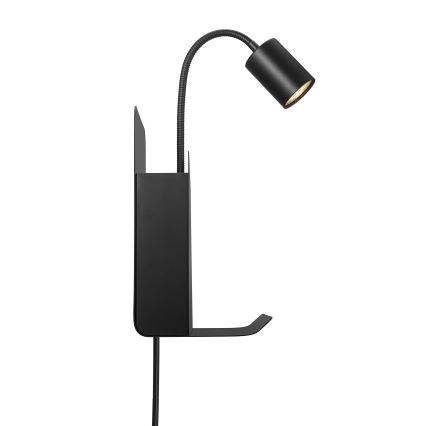Nordlux - Seinään kiinnitettävä kohdevalaisin hyllyllä ja USB-liitännällä ROOMI 1xGU10/8W/230V musta