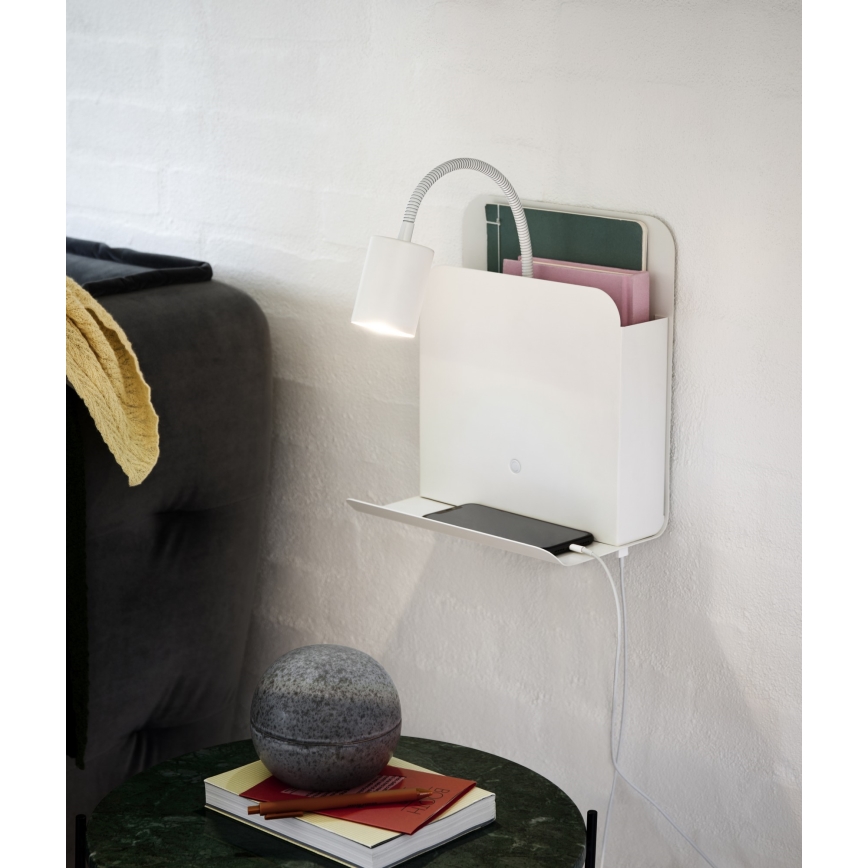 Nordlux - Seinään kiinnitettävä kohdevalaisin hyllyllä ja USB-liitännällä ROOMI 1xGU10/8W/230V valkoinen