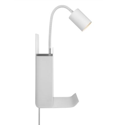 Nordlux - Seinään kiinnitettävä kohdevalaisin hyllyllä ja USB-liitännällä ROOMI 1xGU10/8W/230V valkoinen