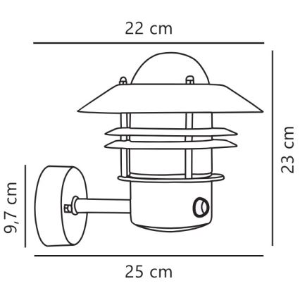 Nordlux - Ulkovalo anturilla BLOKHUS 1xE27/60W/230V IP54 musta