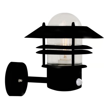 Nordlux - Ulkovalo anturilla BLOKHUS 1xE27/60W/230V IP54 musta