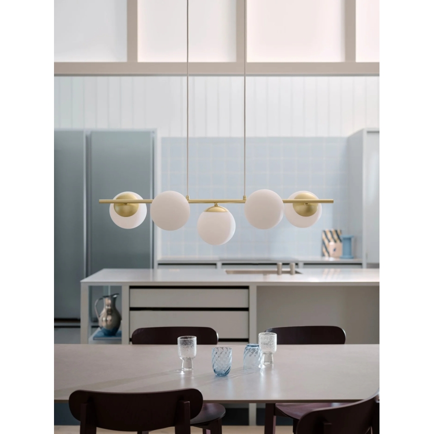 Nordlux - Vaijerilla ripustettava riippuvalaisin LILLY 5xE14/10W/230V messinki