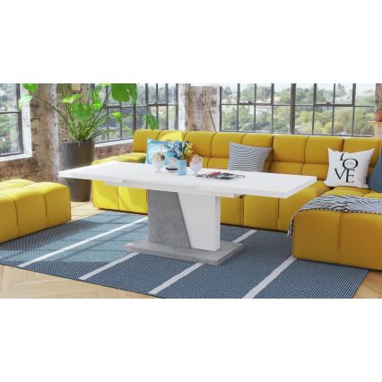 Laajennettava konferenssi-/ruokapöytä nostettavalla kannella NINO valkoinen/harmaa betoni