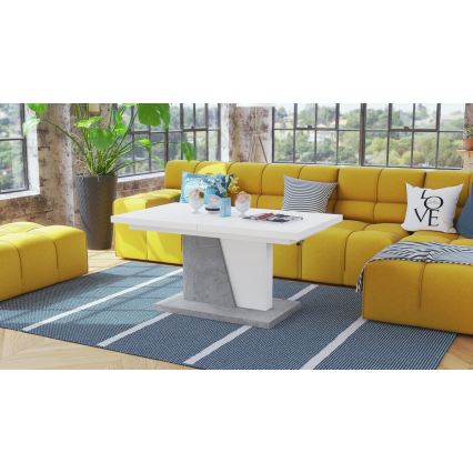 Laajennettava konferenssi-/ruokapöytä nostettavalla kannella NINO valkoinen/harmaa betoni