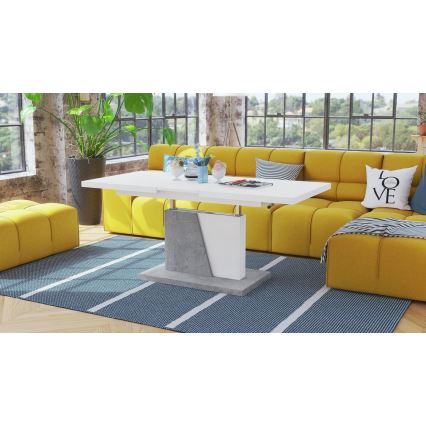 Laajennettava konferenssi-/ruokapöytä nostettavalla kannella NINO valkoinen/harmaa betoni