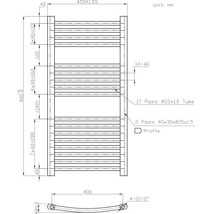 Novaservis - Kylpyhuoneen pyyhekuivain 365W/230V 90x45 cm valkoinen, pyöristetty